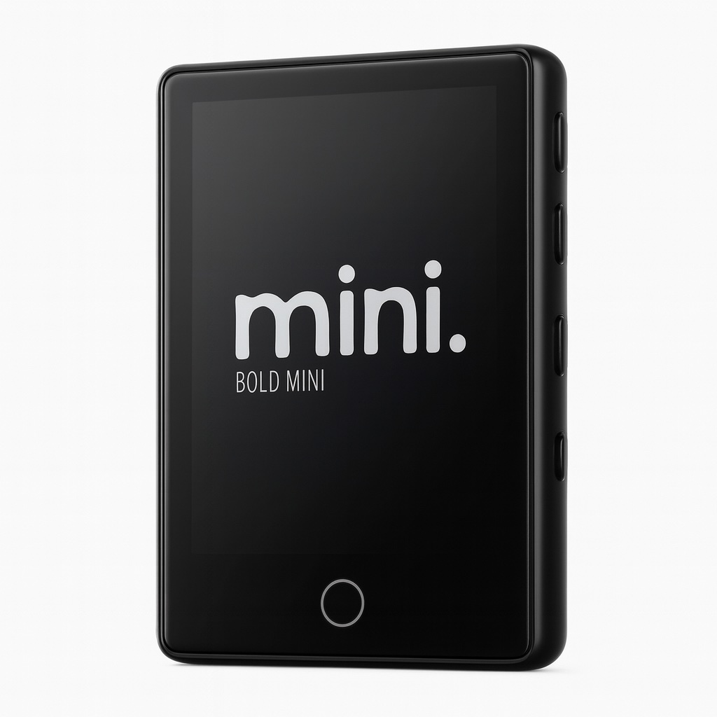 Bold Mini player in black, angled front view with the mini. logo on screen